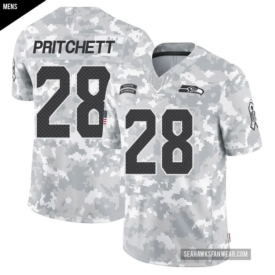 Men's Seattle Seahawks ＃28 Nehemiah Pritchett Arctic Camo Limited 2024 Salute to Service Jersey