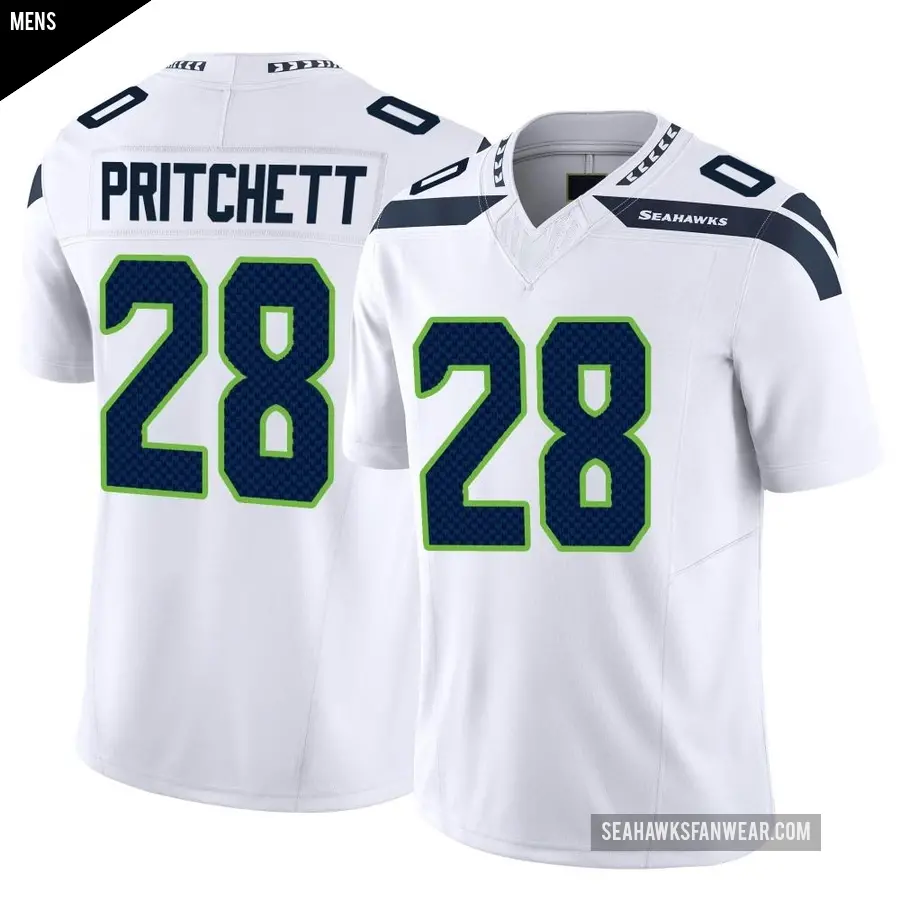 Men's Seattle Seahawks ＃28 Nehemiah Pritchett White Limited Vapor F.U.S.E. Jersey