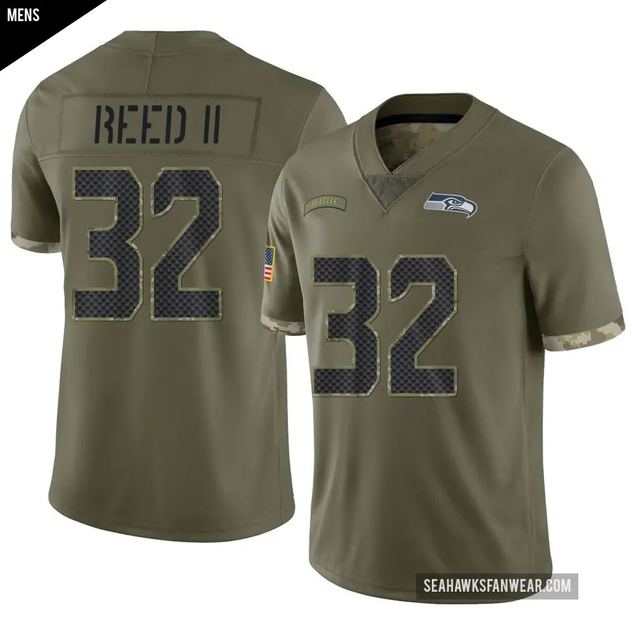 Men&#039;s Seattle Seahawks &#65283;32 Jerrick Reed II Olive Limited 2022 Salute To Service Jersey
