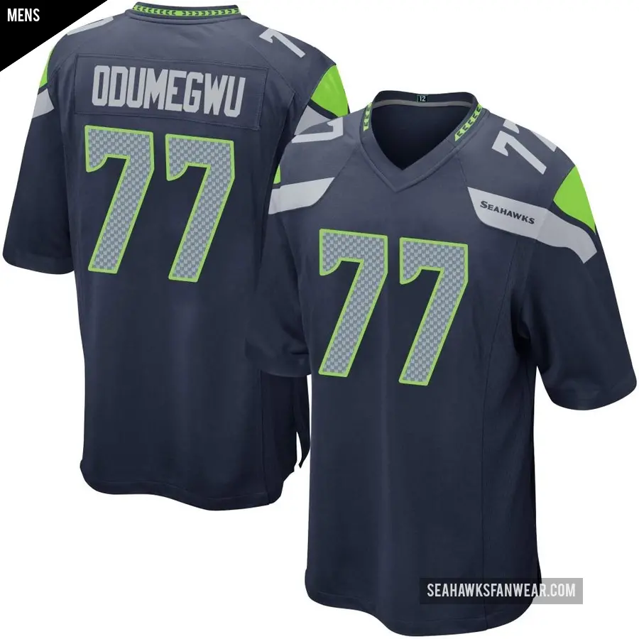 Men&#039;s Seattle Seahawks &#65283;77 Kenneth Odumegwu Navy Game Team Color Jersey