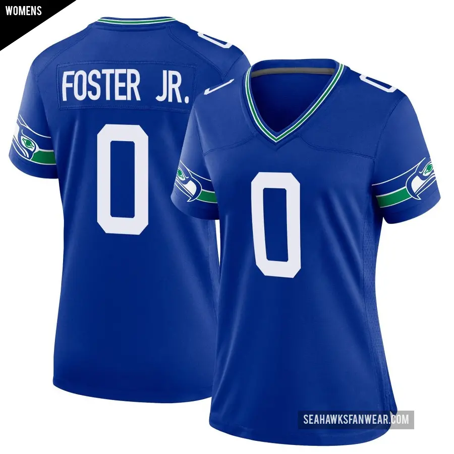 Women's Seattle Seahawks ＃0 Montorie Foster Jr. Royal Game Throwback Jersey