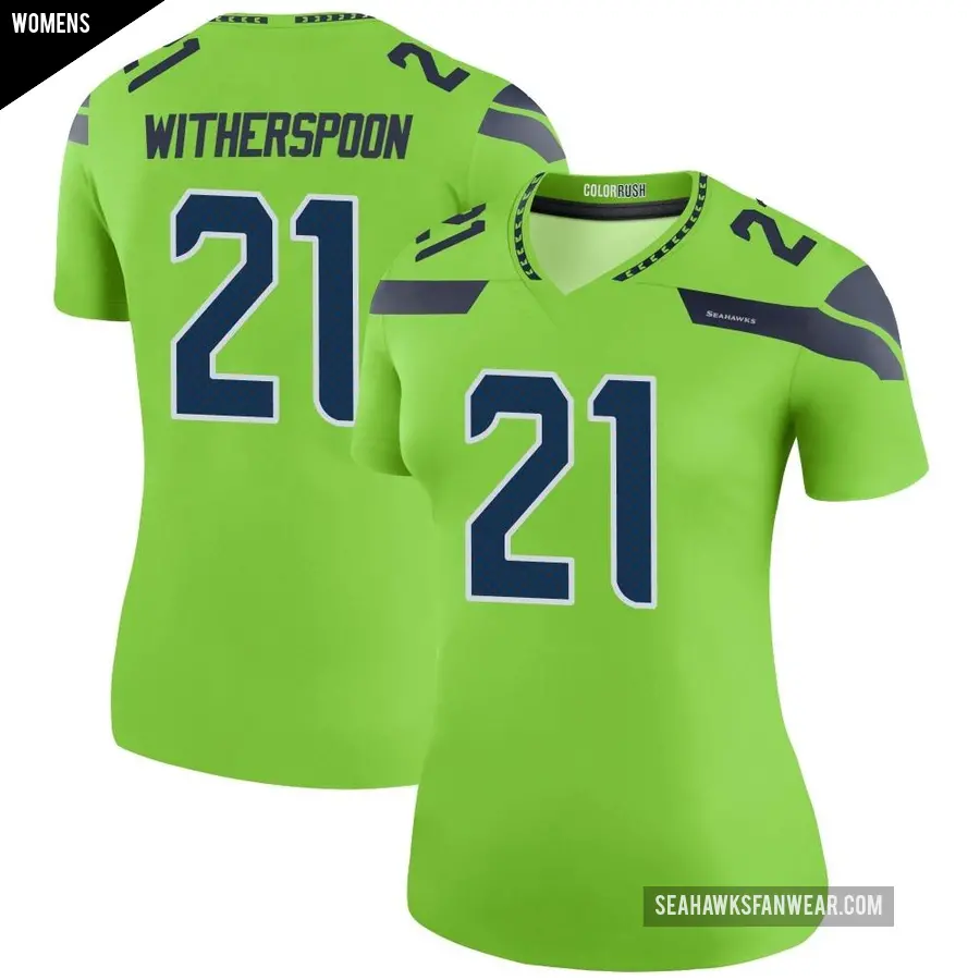 Women&#039;s Seattle Seahawks &#65283;21 Devon Witherspoon Green Legend Color Rush Neon Jersey