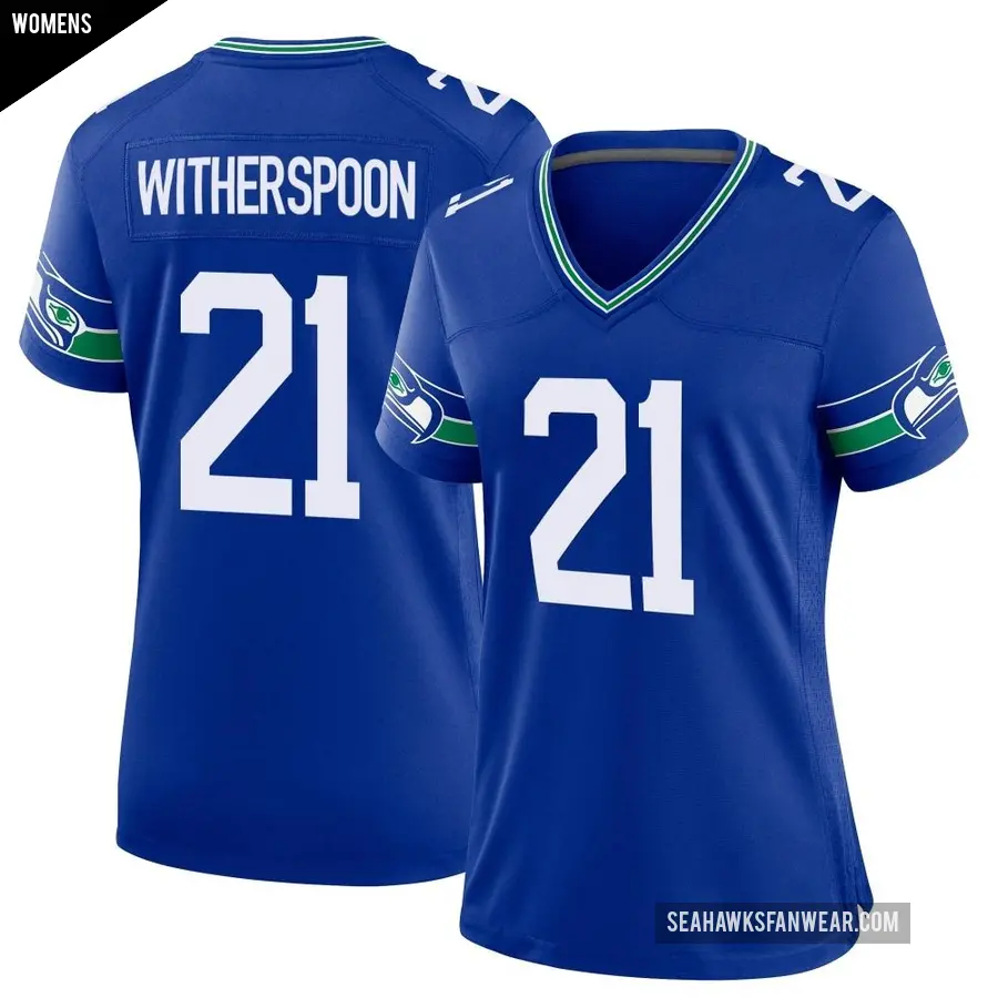 Women's Seattle Seahawks ＃21 Devon Witherspoon Royal Game Throwback Jersey