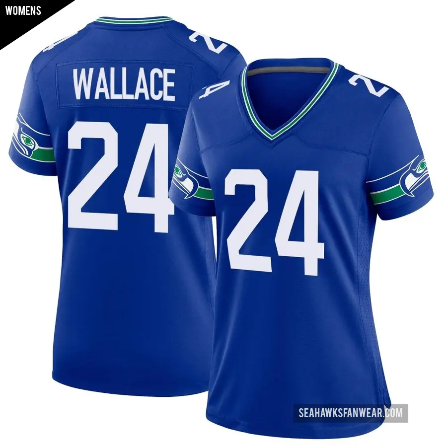 Women's Seattle Seahawks ＃24 K'Von Wallace Royal Game Throwback Jersey