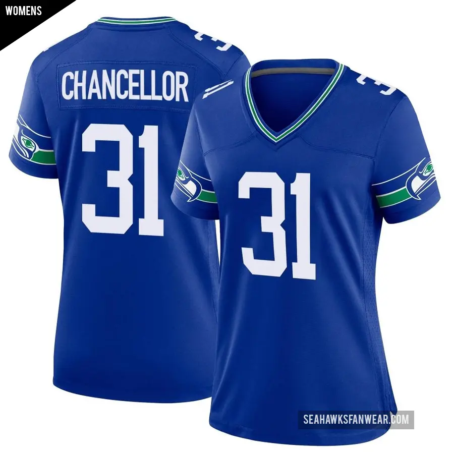 Women's Seattle Seahawks ＃31 Kam Chancellor Royal Game Throwback Jersey