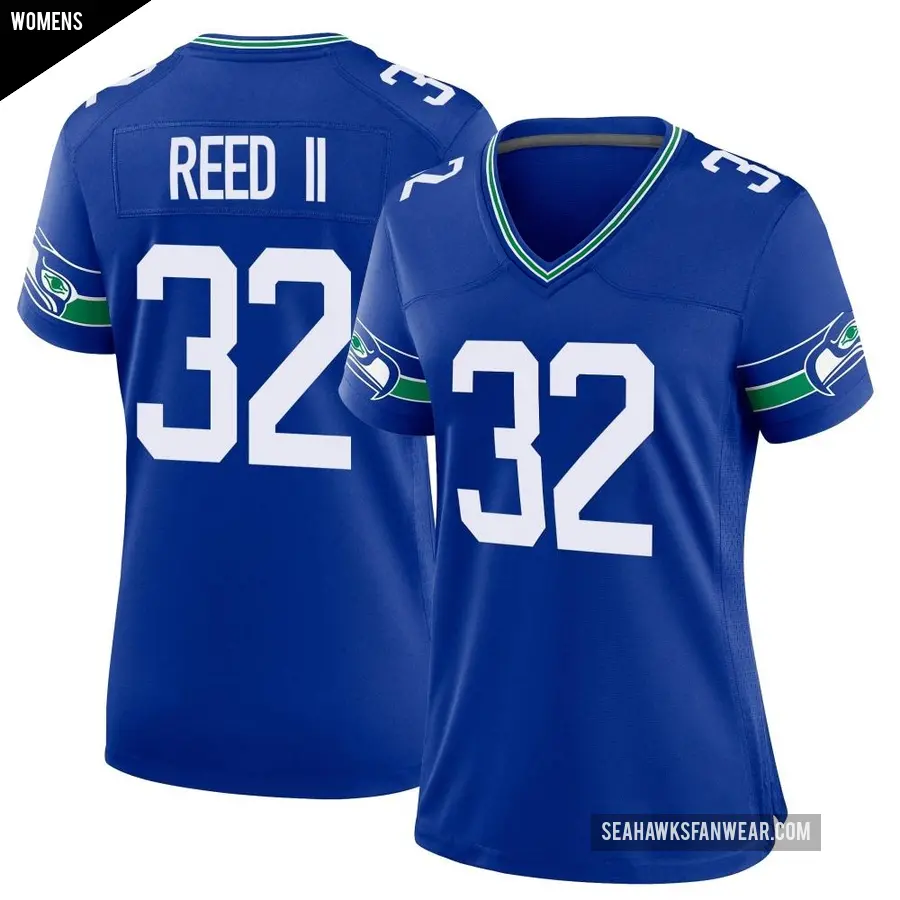 Women's Seattle Seahawks ＃32 Jerrick Reed II Royal Game Throwback Jersey