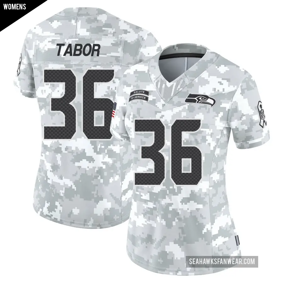 Women's Seattle Seahawks ＃36 Teez Tabor Arctic Camo Limited 2024 Salute to Service Jersey