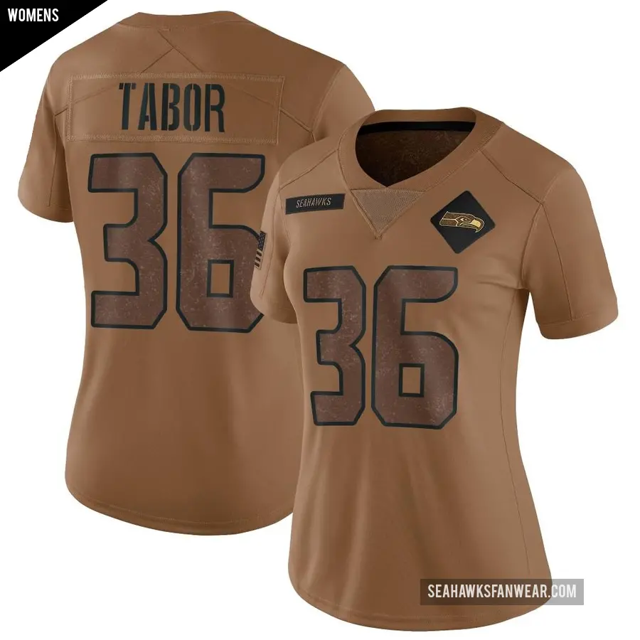 Women's Seattle Seahawks ＃36 Teez Tabor Brown Limited 2023 Salute To Service Jersey