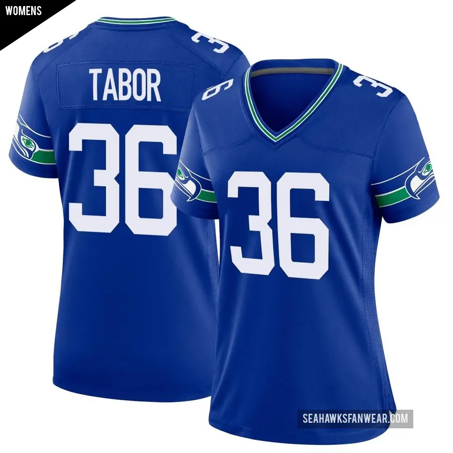 Women's Seattle Seahawks ＃36 Teez Tabor Royal Game Throwback Jersey