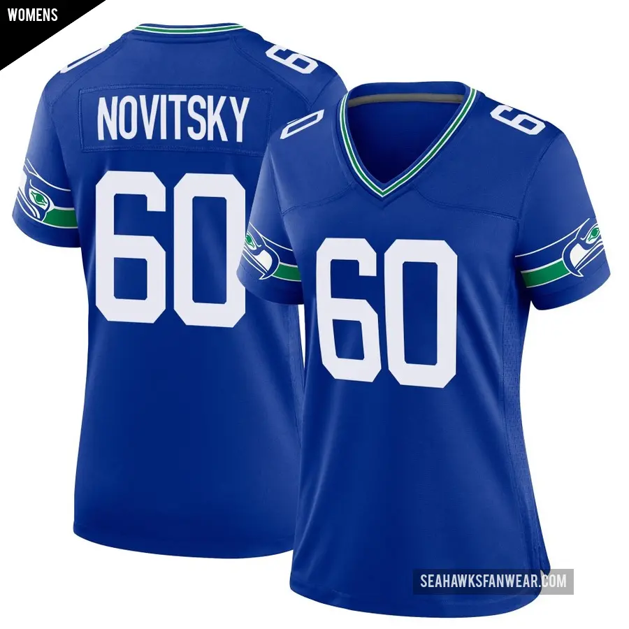 Women's Seattle Seahawks ＃60 Michael Novitsky Royal Game Throwback Jersey