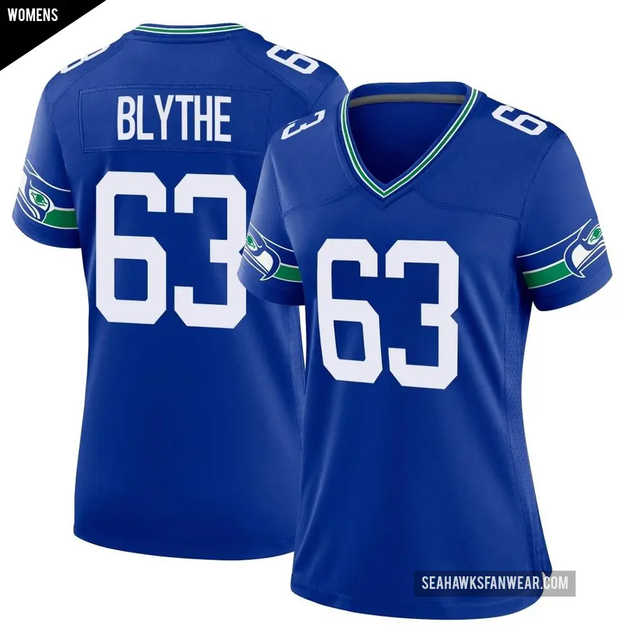 Women's Seattle Seahawks ＃63 Austin Blythe Royal Game Throwback Jersey