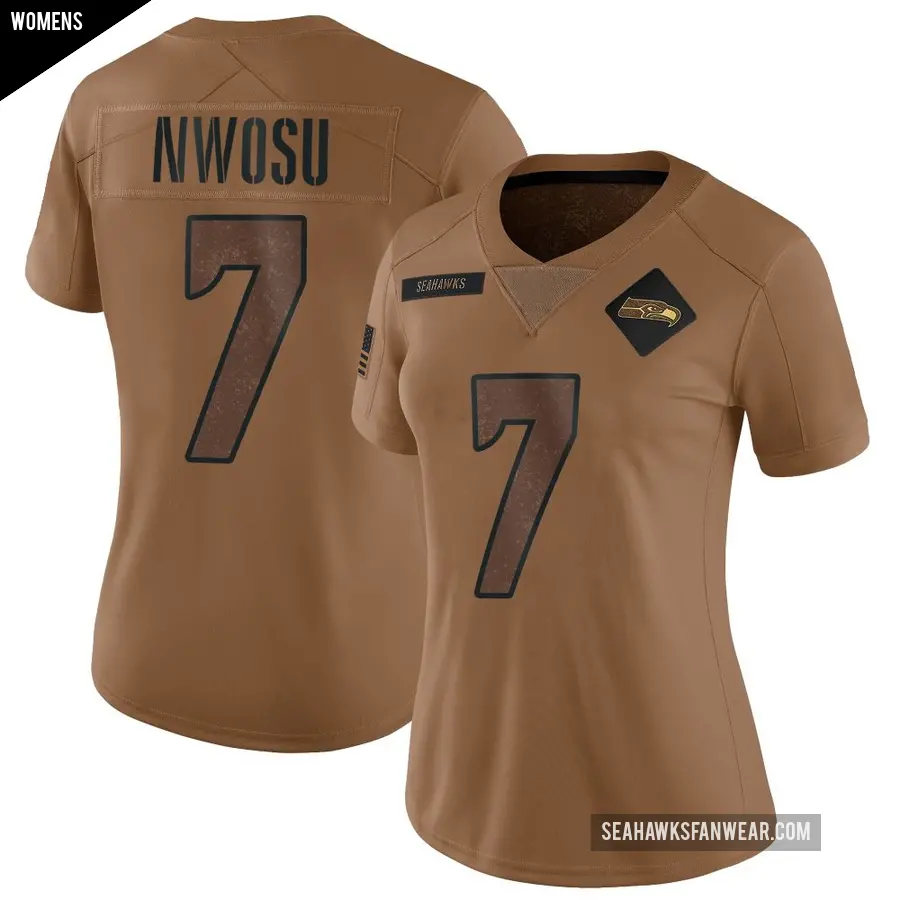 Women's Seattle Seahawks ＃7 Uchenna Nwosu Brown Limited 2023 Salute To Service Jersey