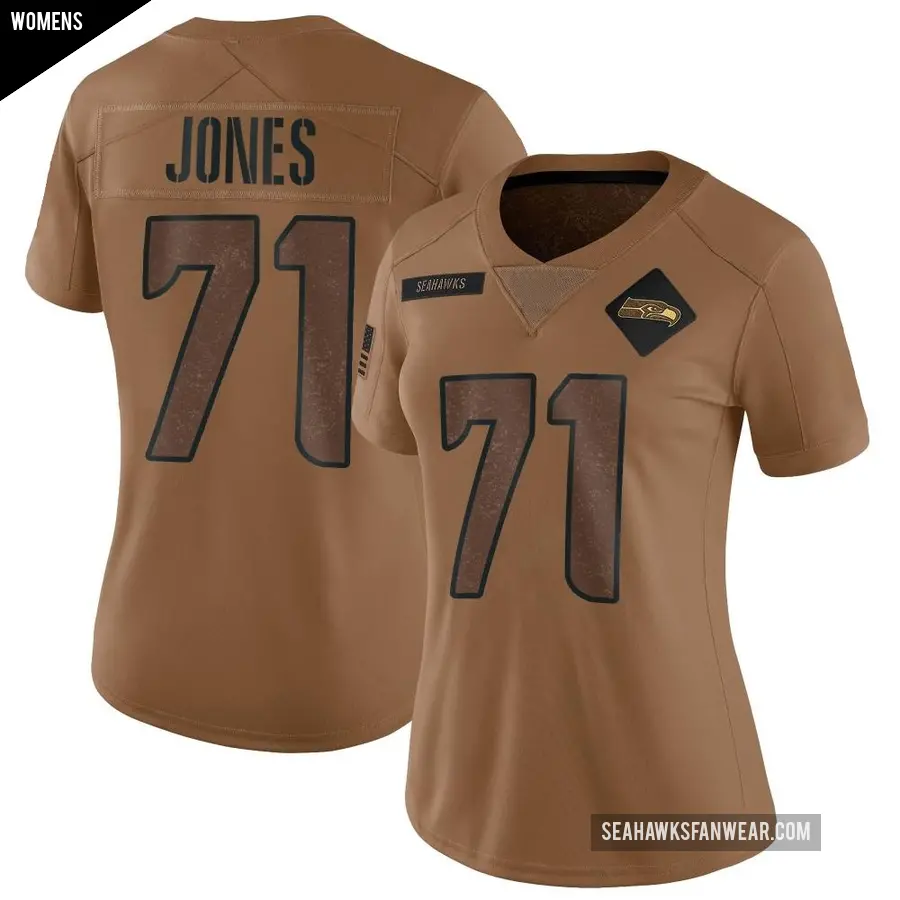 Women's Seattle Seahawks ＃71 Walter Jones Brown Limited 2023 Salute To Service Jersey