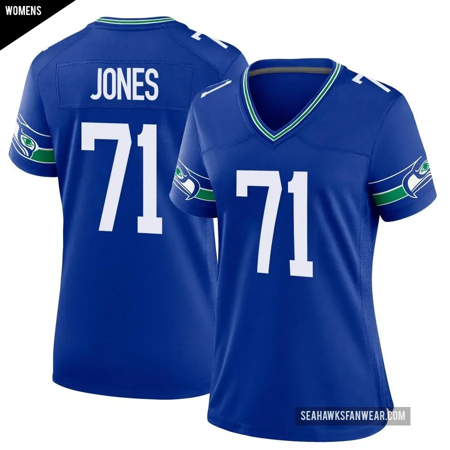 Women's Seattle Seahawks ＃71 Walter Jones Royal Game Throwback Jersey