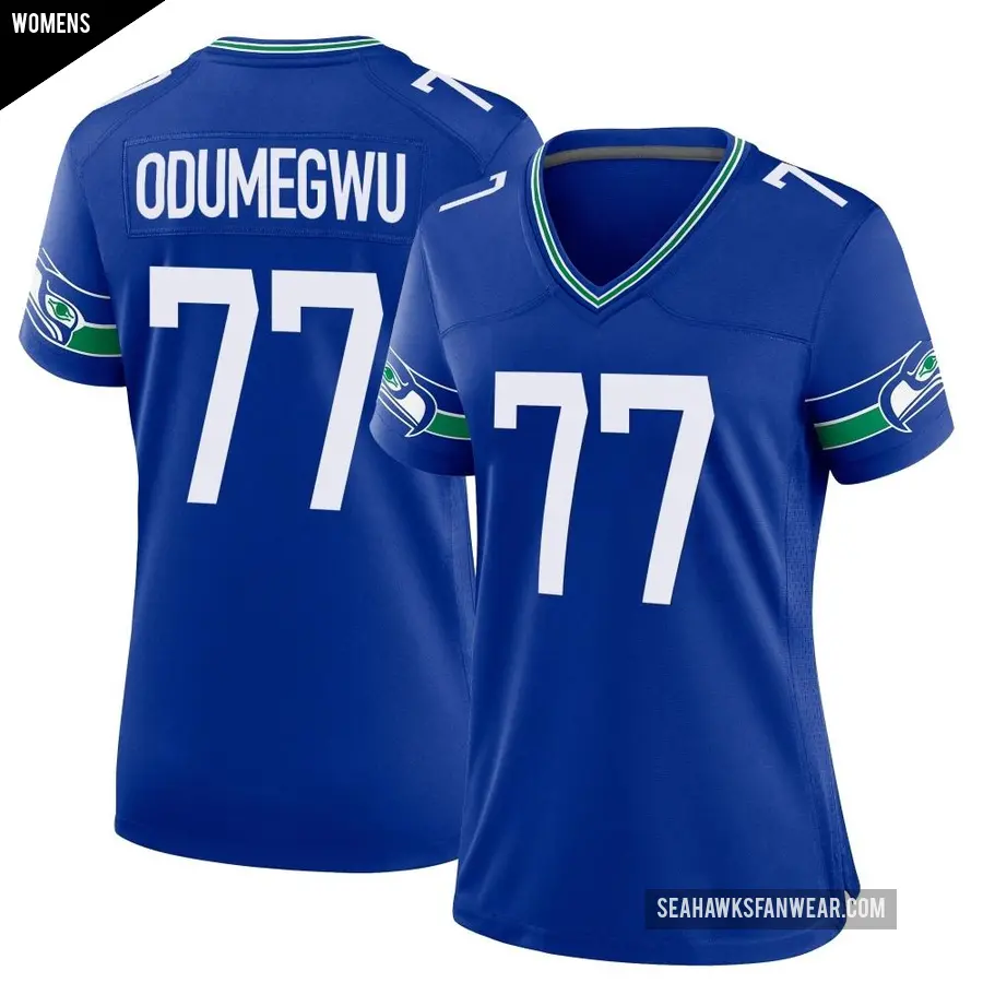 Women's Seattle Seahawks ＃77 Kenneth Odumegwu Royal Game Throwback Jersey