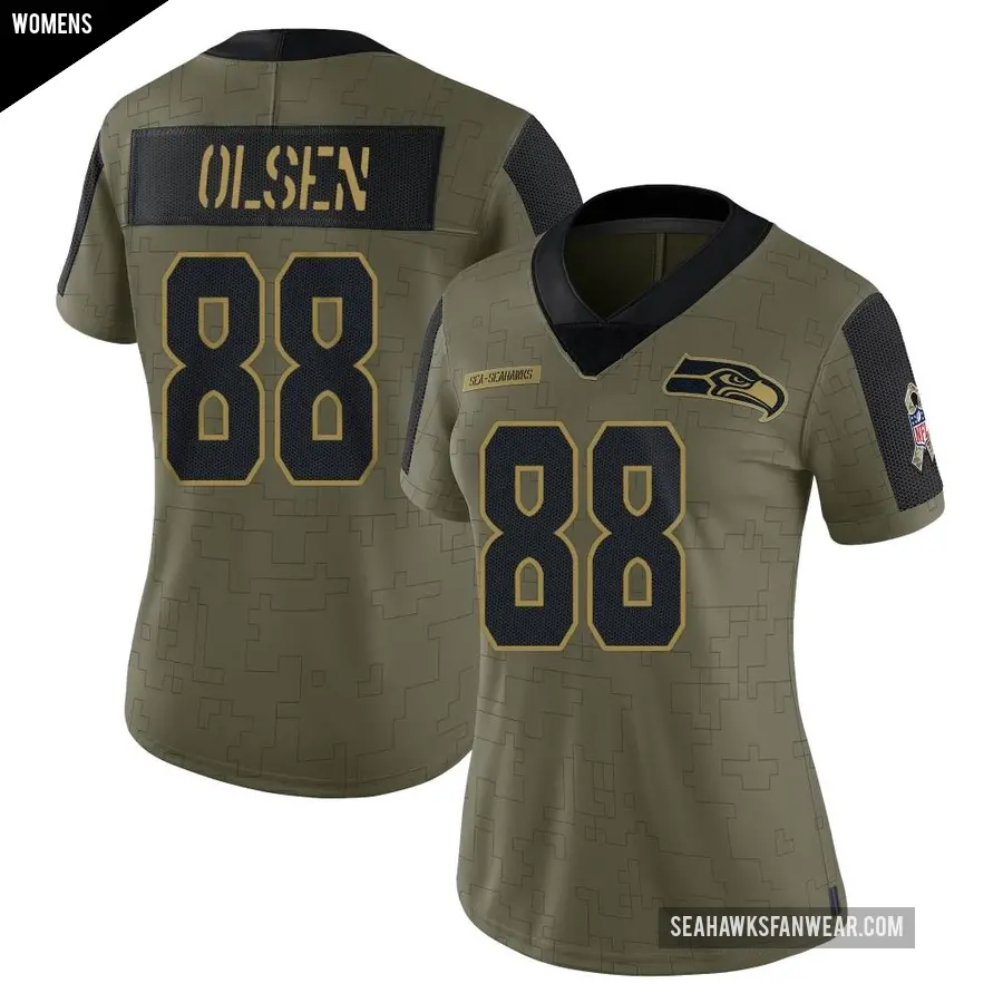 Women&#039;s Seattle Seahawks &#65283;88 Greg Olsen Olive Limited 2021 Salute To Service Jersey