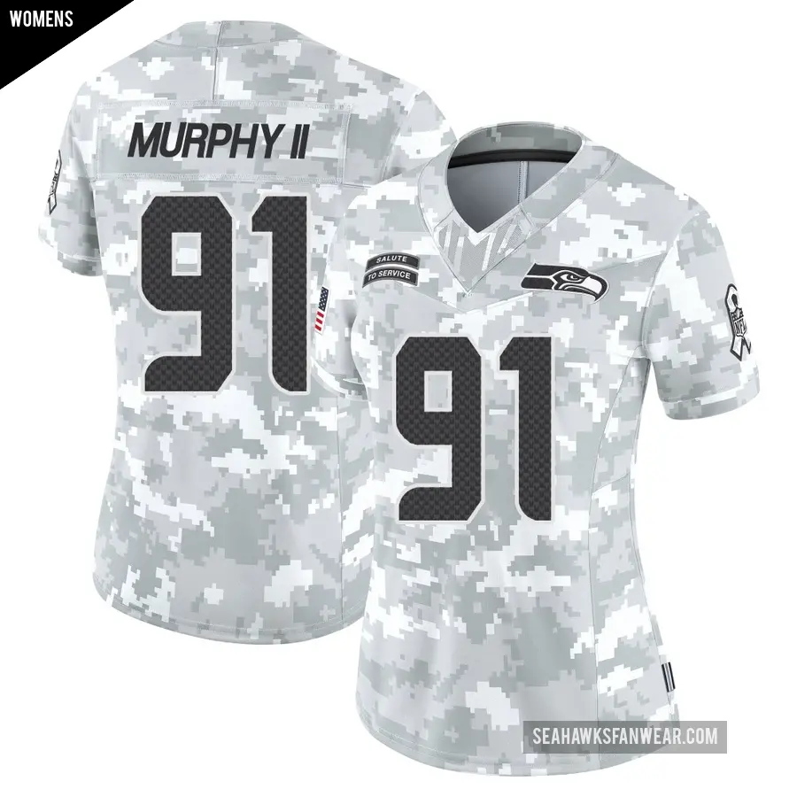 Women's Seattle Seahawks ＃91 Byron Murphy II Arctic Camo Limited 2024 Salute to Service Jersey