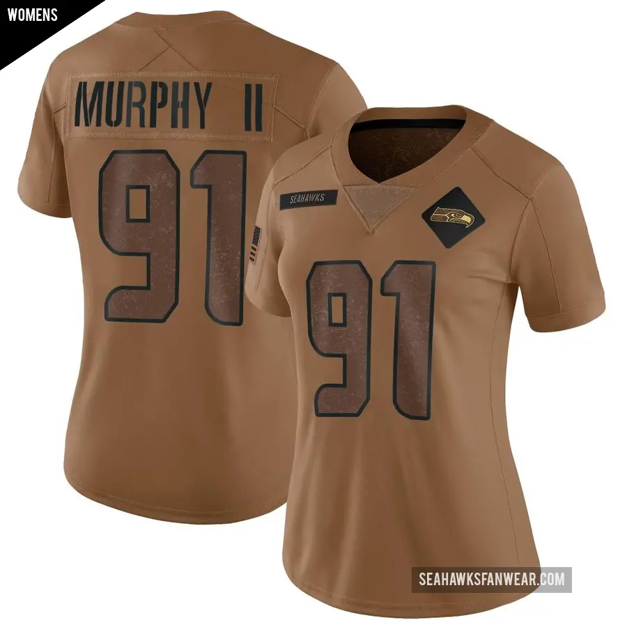Women's Seattle Seahawks ＃91 Byron Murphy II Brown Limited 2023 Salute To Service Jersey