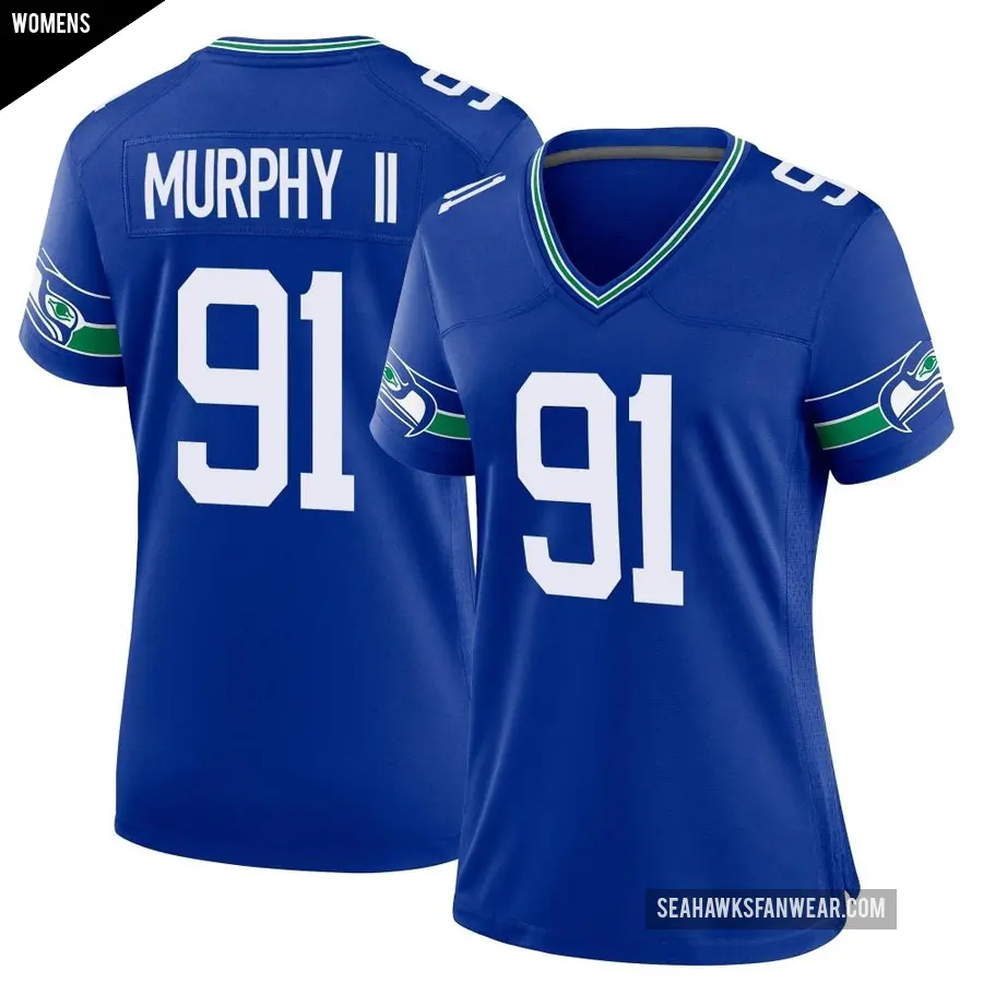 Women's Seattle Seahawks ＃91 Byron Murphy II Royal Game Throwback Jersey