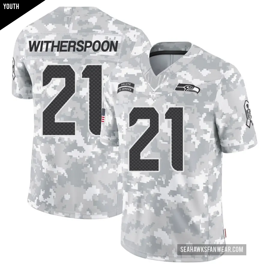Youth Seattle Seahawks ＃21 Devon Witherspoon Arctic Camo Limited 2024 Salute to Service Jersey