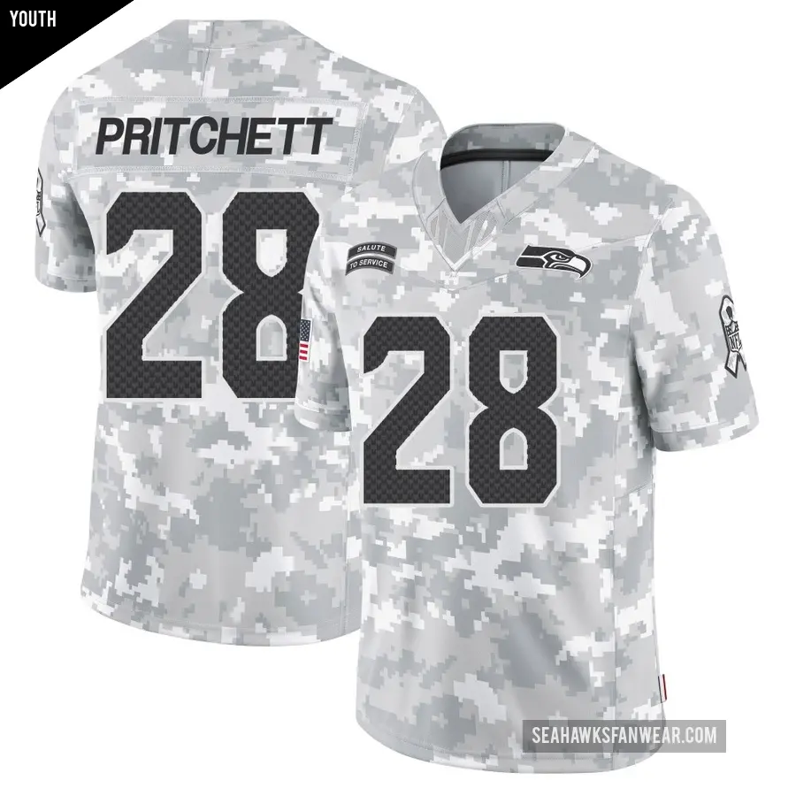 Youth Seattle Seahawks ＃28 Nehemiah Pritchett Arctic Camo Limited 2024 Salute to Service Jersey