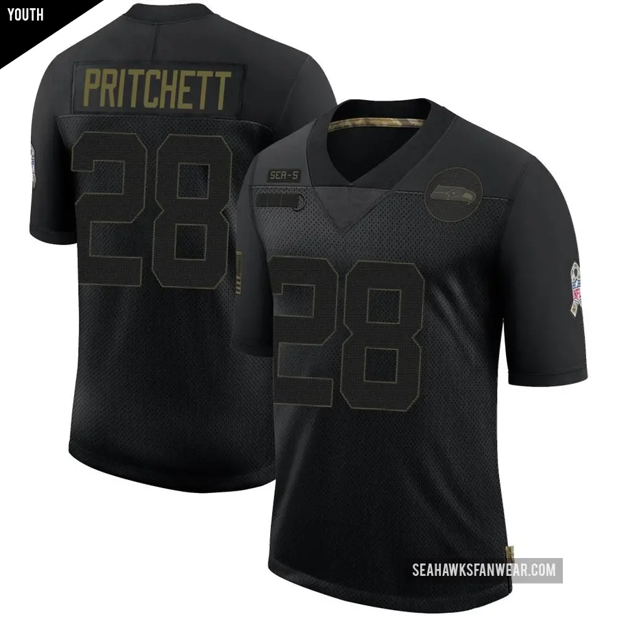 Youth Seattle Seahawks &#65283;28 Nehemiah Pritchett Black Limited 2020 Salute To Service Jersey