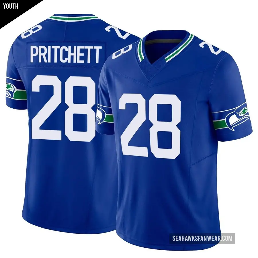 Youth Seattle Seahawks ＃28 Nehemiah Pritchett Royal Limited Throwback Vapor F.U.S.E. Jersey
