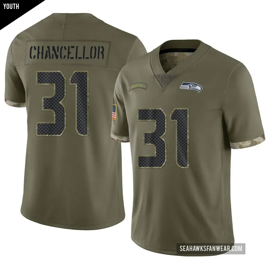 Youth Seattle Seahawks &#65283;31 Kam Chancellor Olive Limited 2022 Salute To Service Jersey