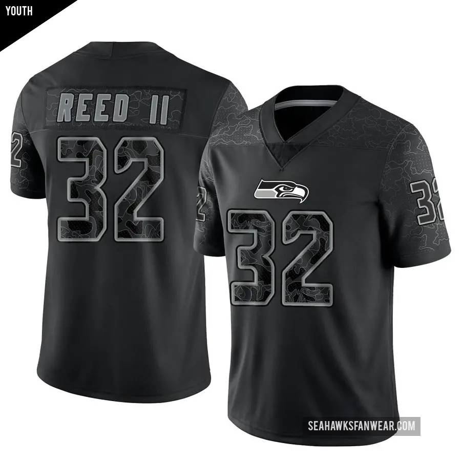 Youth Seattle Seahawks ＃32 Jerrick Reed II Black Limited Reflective Jersey
