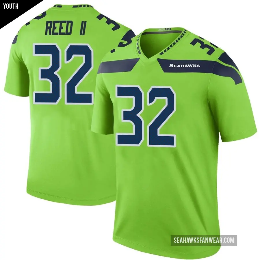 Youth Seattle Seahawks ＃32 Jerrick Reed II Green Legend Color Rush Neon Jersey