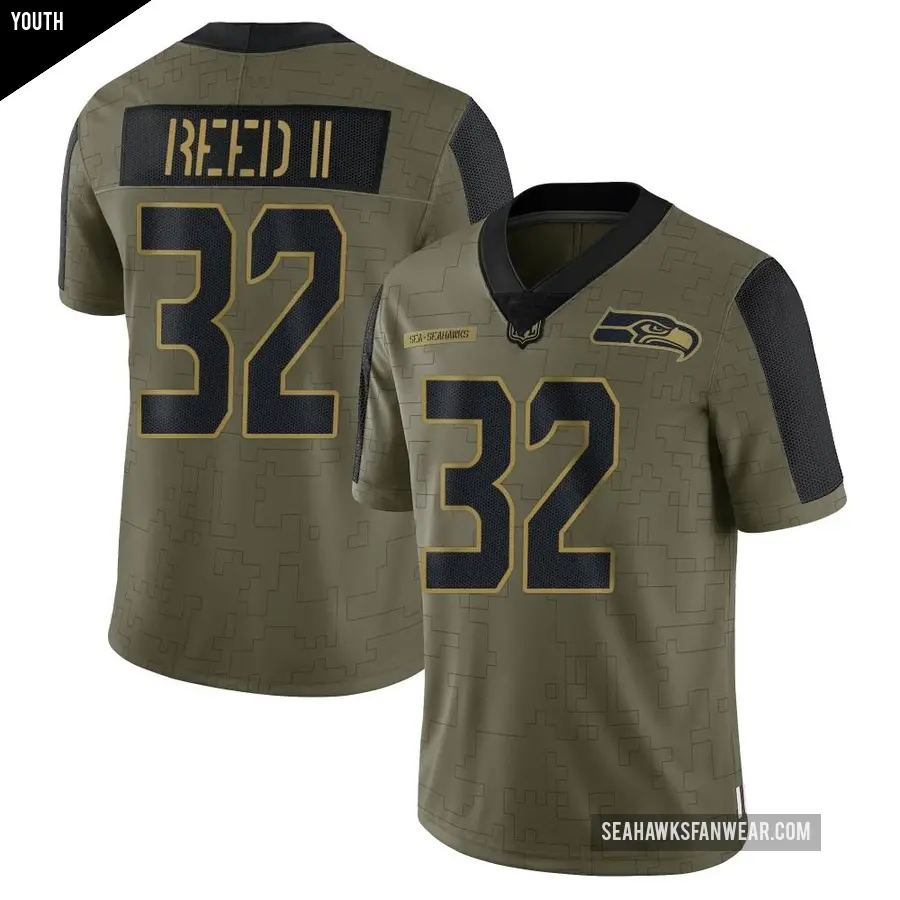 Youth Seattle Seahawks ＃32 Jerrick Reed II Olive Limited 2021 Salute To Service Jersey