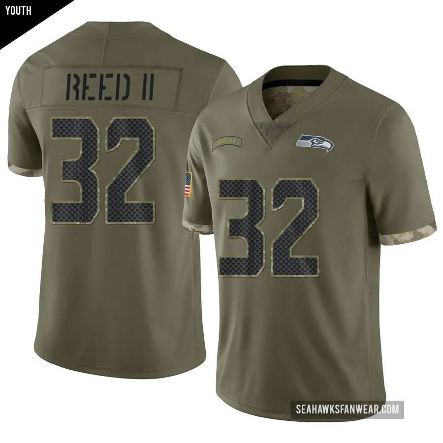 Youth Seattle Seahawks ＃32 Jerrick Reed II Olive Limited 2022 Salute To Service Jersey