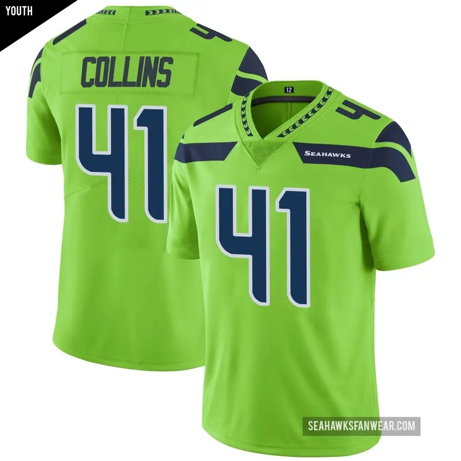 Youth Seattle Seahawks 41 Alex Collins Green Limited Color Rush Neon Jersey Seahawks Store