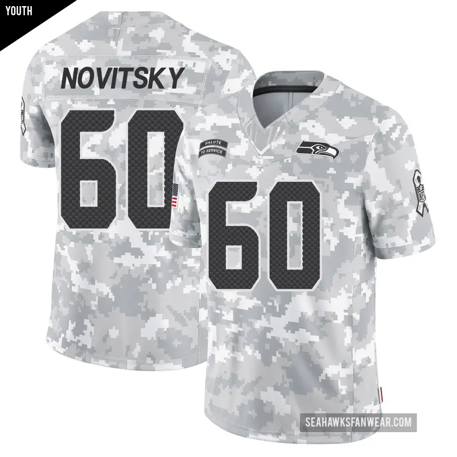 Youth Seattle Seahawks ＃60 Michael Novitsky Arctic Camo Limited 2024 Salute to Service Jersey