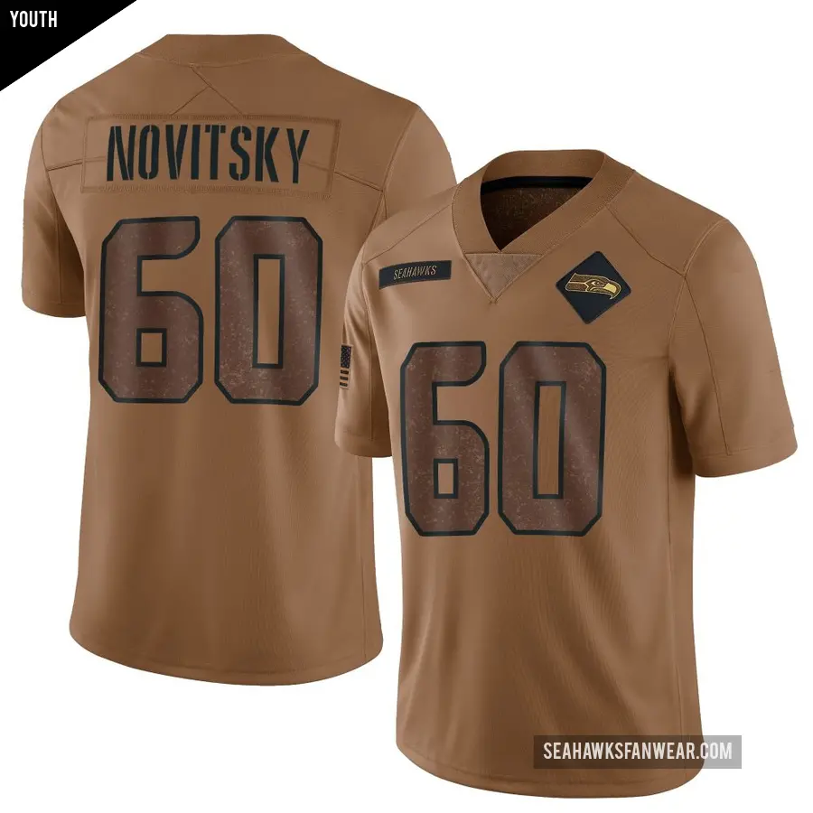 Youth Seattle Seahawks ＃60 Michael Novitsky Brown Limited 2023 Salute To Service Jersey