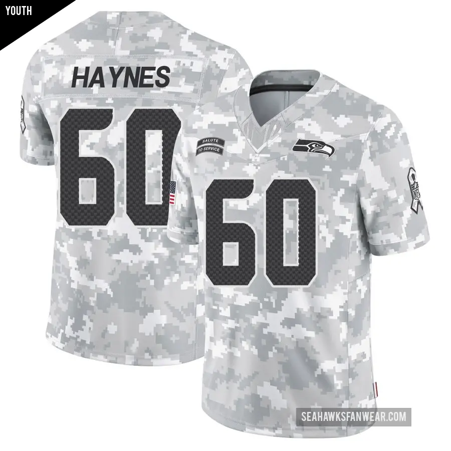 Youth Seattle Seahawks ＃60 Phil Haynes Arctic Camo Limited 2024 Salute to Service Jersey