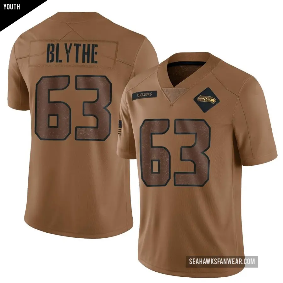 Youth Seattle Seahawks ＃63 Austin Blythe Brown Limited 2023 Salute To Service Jersey