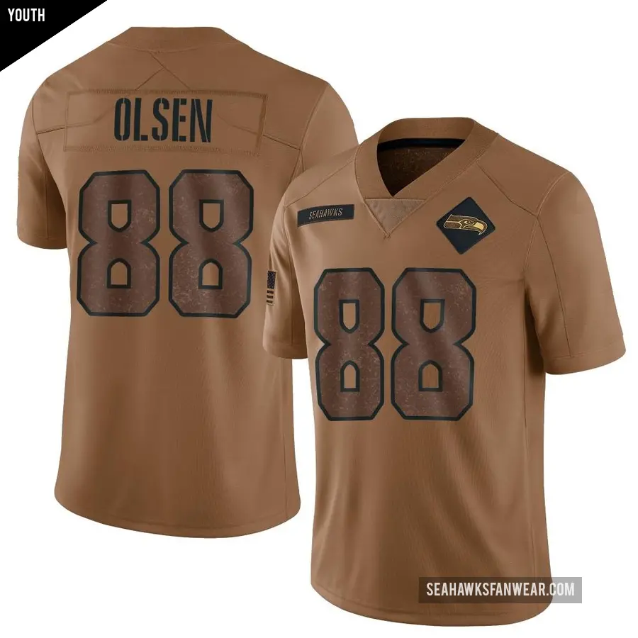 Youth Seattle Seahawks ＃88 Greg Olsen Brown Limited 2023 Salute To Service Jersey