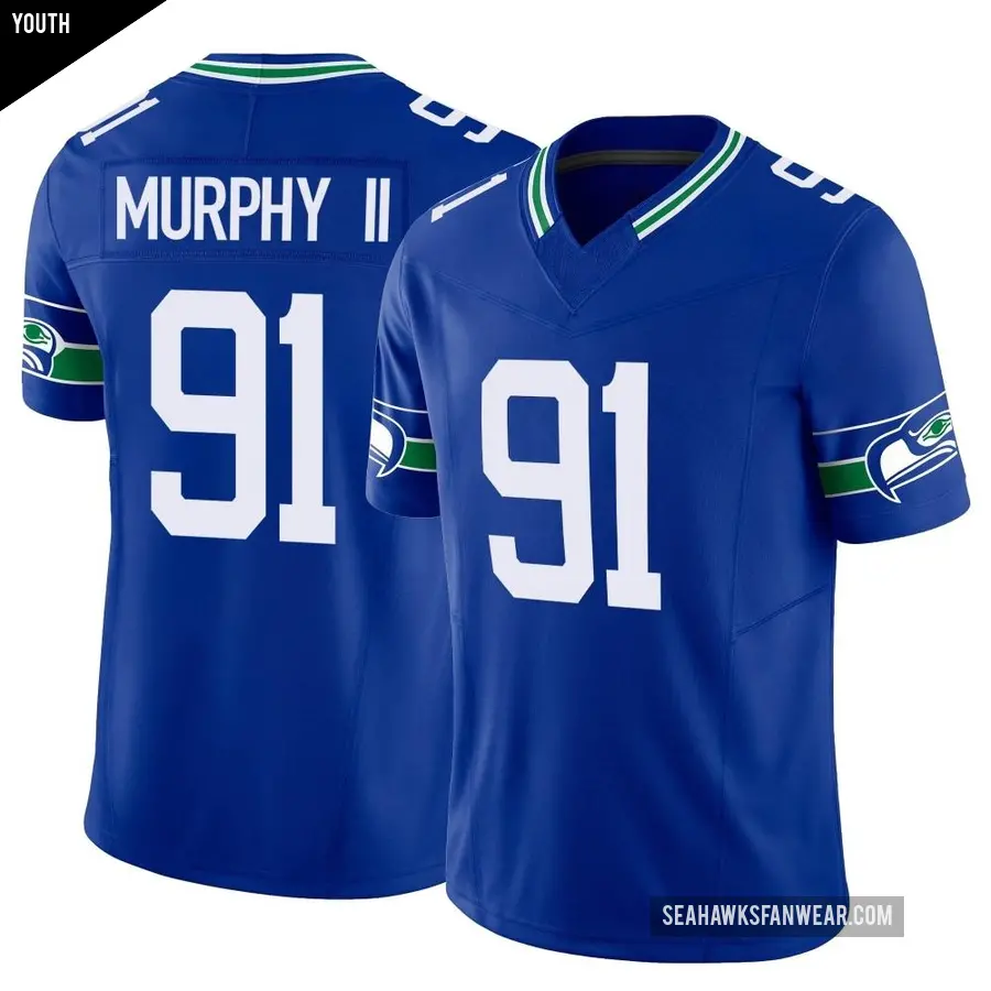 Youth Seattle Seahawks ＃91 Byron Murphy II Royal Limited Throwback Vapor F.U.S.E. Jersey